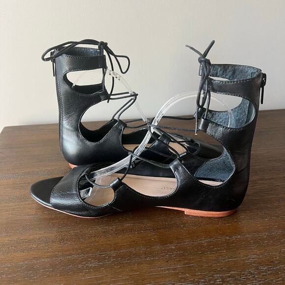 Loeffler Randall Woman’s Black Lace Up Gladiator Leather Flat Sandals- Size 8.5B - Picture 6 of 11